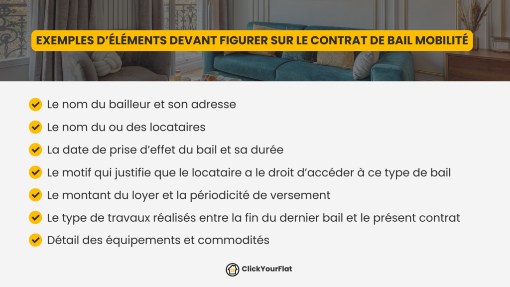 Contrat bail mobilité : exemples d'éléments à inclure
